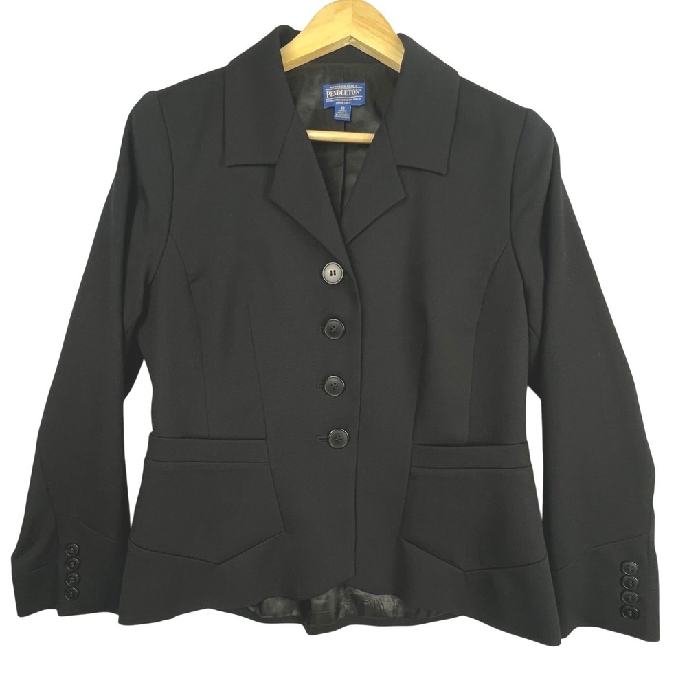 Pendleton 10 Petite Structured Wool Hi Low Notched Collar Button Blazer Classic